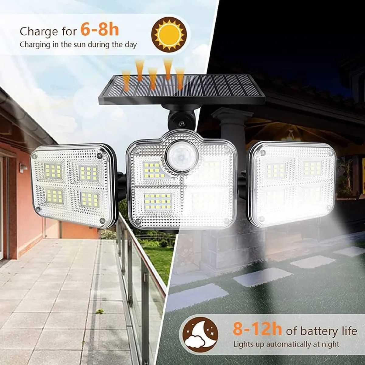 ¡Protege e ilumina tu hogar SIN gastar energía! Lampara Led Solar 3 Cabezales